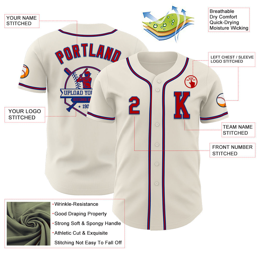 Custom Cream Red=Royal Authentic Baseball Jersey - Sky-Custom