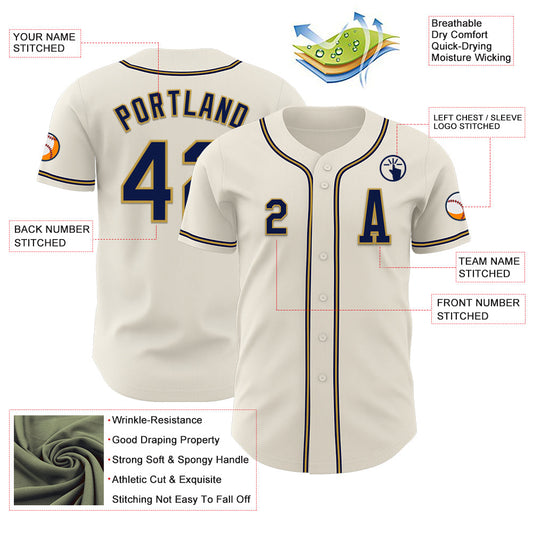 Custom Cream Navy-Old Gold Authentic Baseball Jersey - Sky-Custom