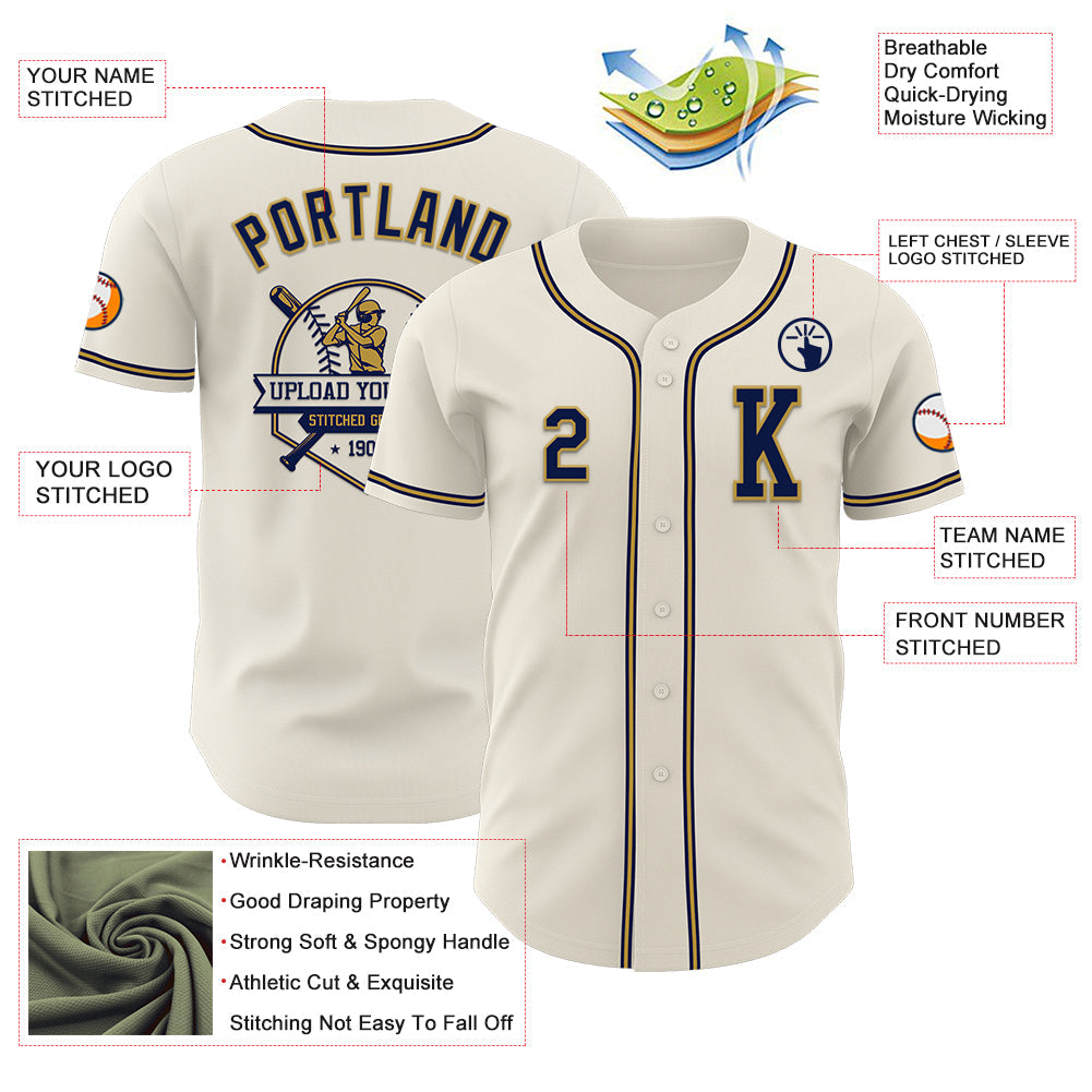 Custom Cream Navy-Old Gold Authentic Baseball Jersey - Sky-Custom