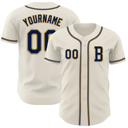 Custom Cream Navy-Old Gold Authentic Baseball Jersey - Sky-Custom