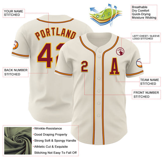 Custom Cream Crimson-Gold Authentic Baseball Jersey - Sky-Custom