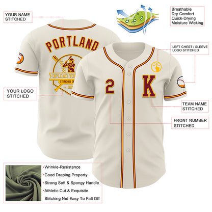 Custom Cream Crimson-Gold Authentic Baseball Jersey - Sky-Custom