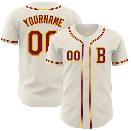 Custom Cream Crimson-Gold Authentic Baseball Jersey - Sky-Custom