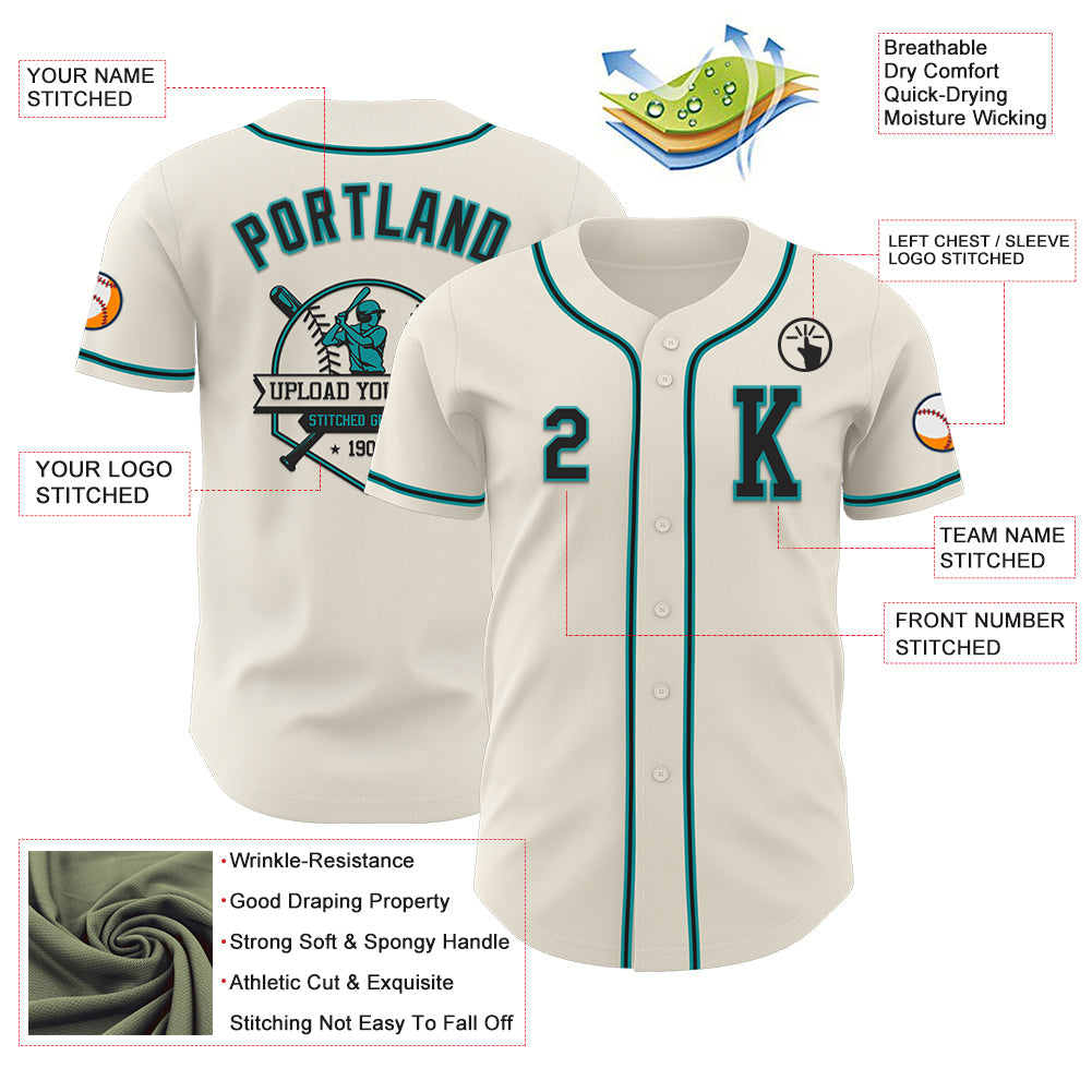 Custom Cream Black-Teal Authentic Baseball Jersey - Sky-Custom