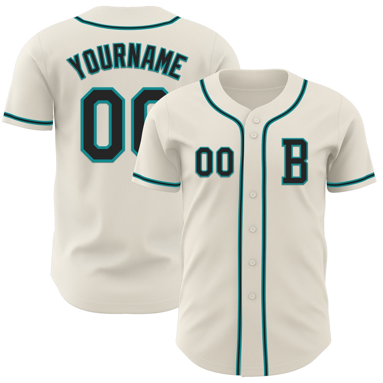 Custom Cream Black-Teal Authentic Baseball Jersey - Sky-Custom