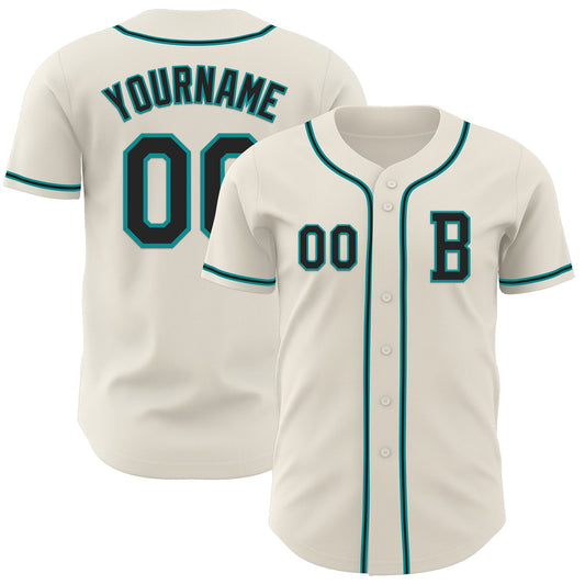 Custom Cream Black-Teal Authentic Baseball Jersey - Sky-Custom