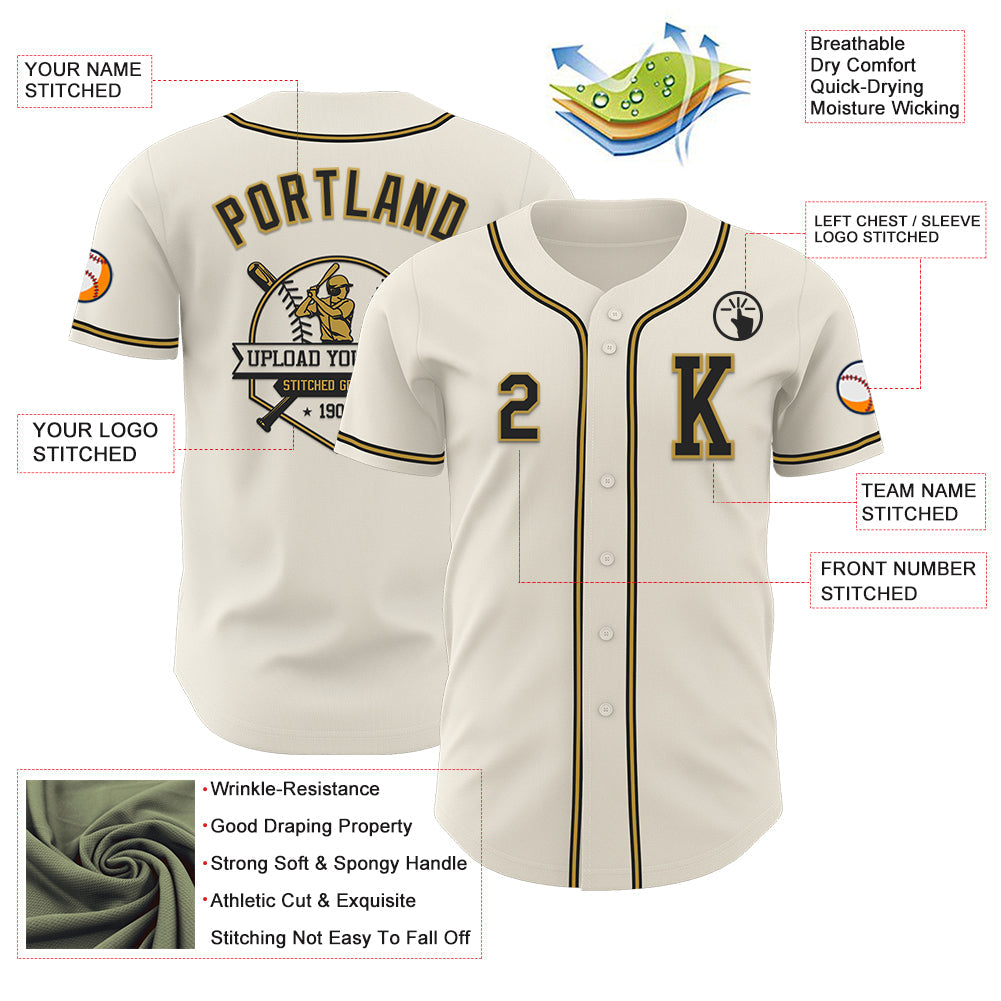 Custom Cream Black-Old Gold Authentic Baseball Jersey - Sky-Custom