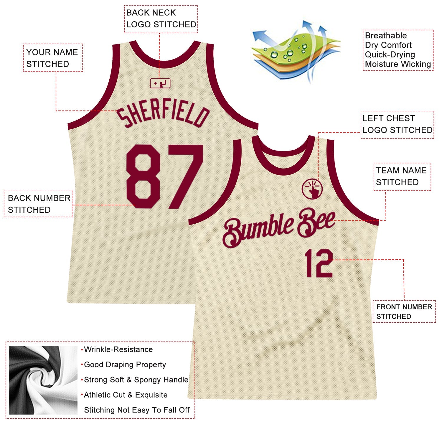 Custom Cream Maroon Authentic Throwback Basketball Jersey - Sky-Custom