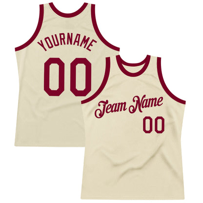 Custom Cream Maroon Authentic Throwback Basketball Jersey - Sky-Custom