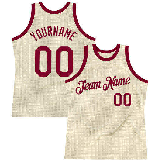 Custom Cream Maroon Authentic Throwback Basketball Jersey - Sky-Custom