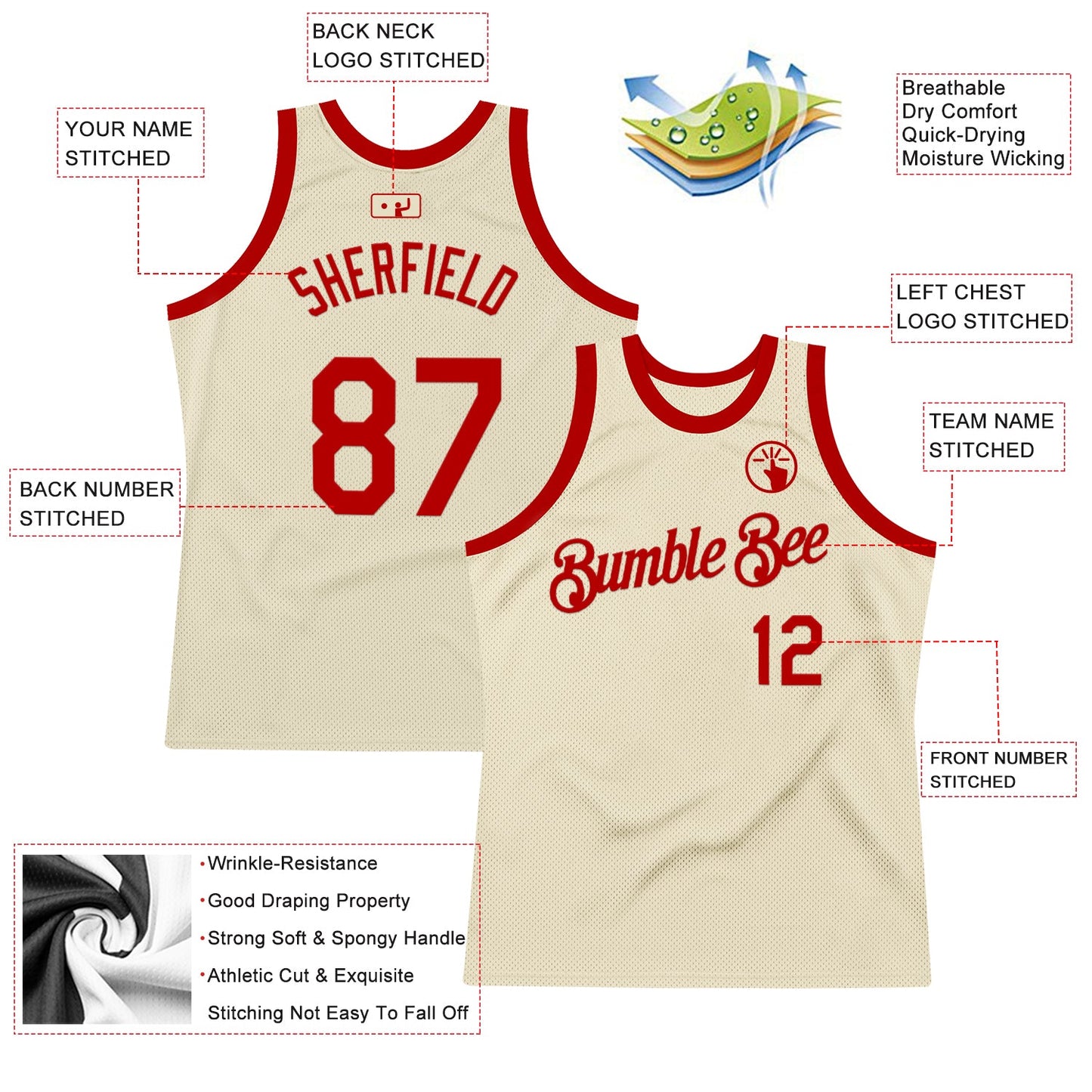 Custom Cream Red Authentic Throwback Basketball Jersey - Sky-Custom