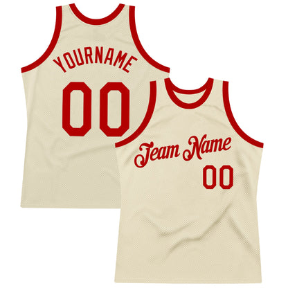 Custom Cream Red Authentic Throwback Basketball Jersey - Sky-Custom