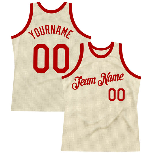 Custom Cream Red Authentic Throwback Basketball Jersey - Sky-Custom