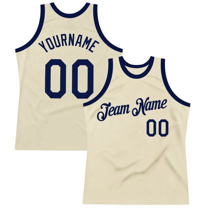 Custom Cream Navy Authentic Throwback Basketball Jersey - Sky-Custom
