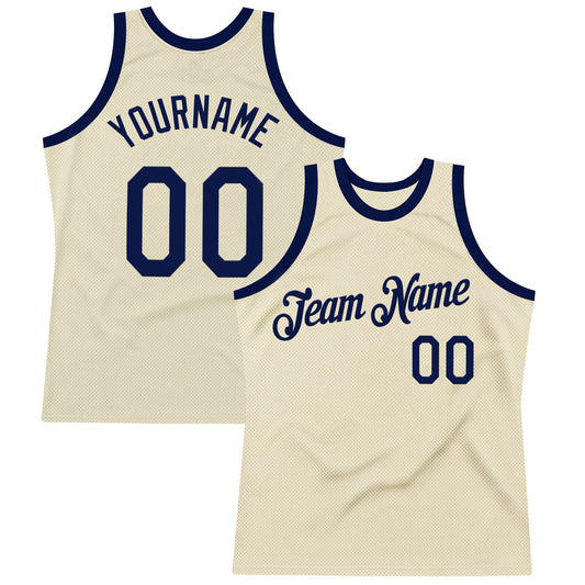 Custom Cream Navy Authentic Throwback Basketball Jersey - Sky-Custom