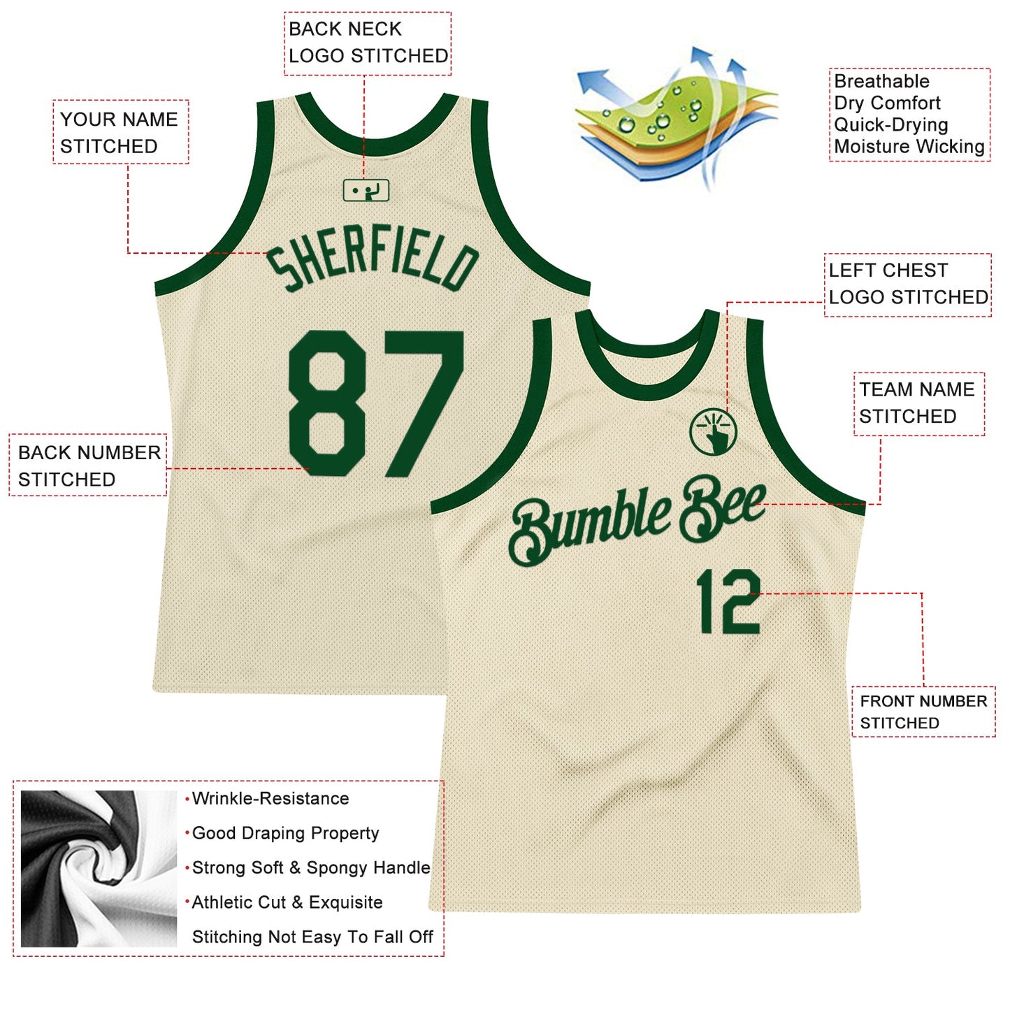 Custom Cream Green Authentic Throwback Basketball Jersey - Sky-Custom