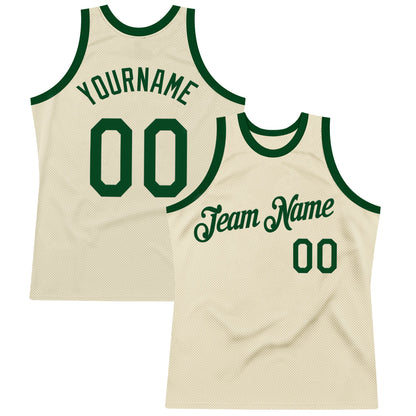 Custom Cream Green Authentic Throwback Basketball Jersey - Sky-Custom