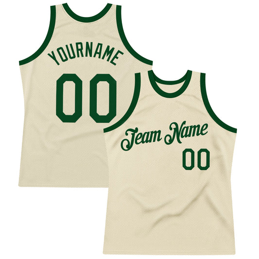 Custom Cream Green Authentic Throwback Basketball Jersey - Sky-Custom
