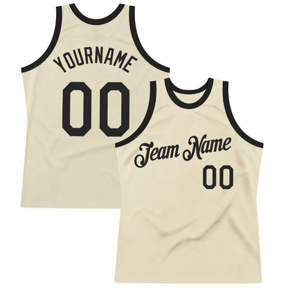 Custom Cream Black Authentic Throwback Basketball Jersey - Sky-Custom