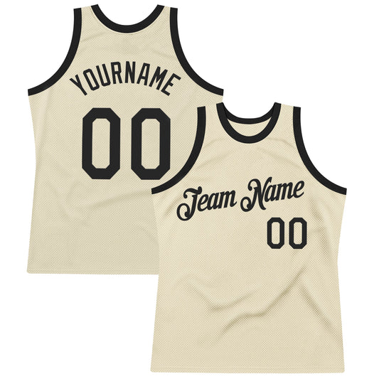 Custom Cream Black Authentic Throwback Basketball Jersey - Sky-Custom