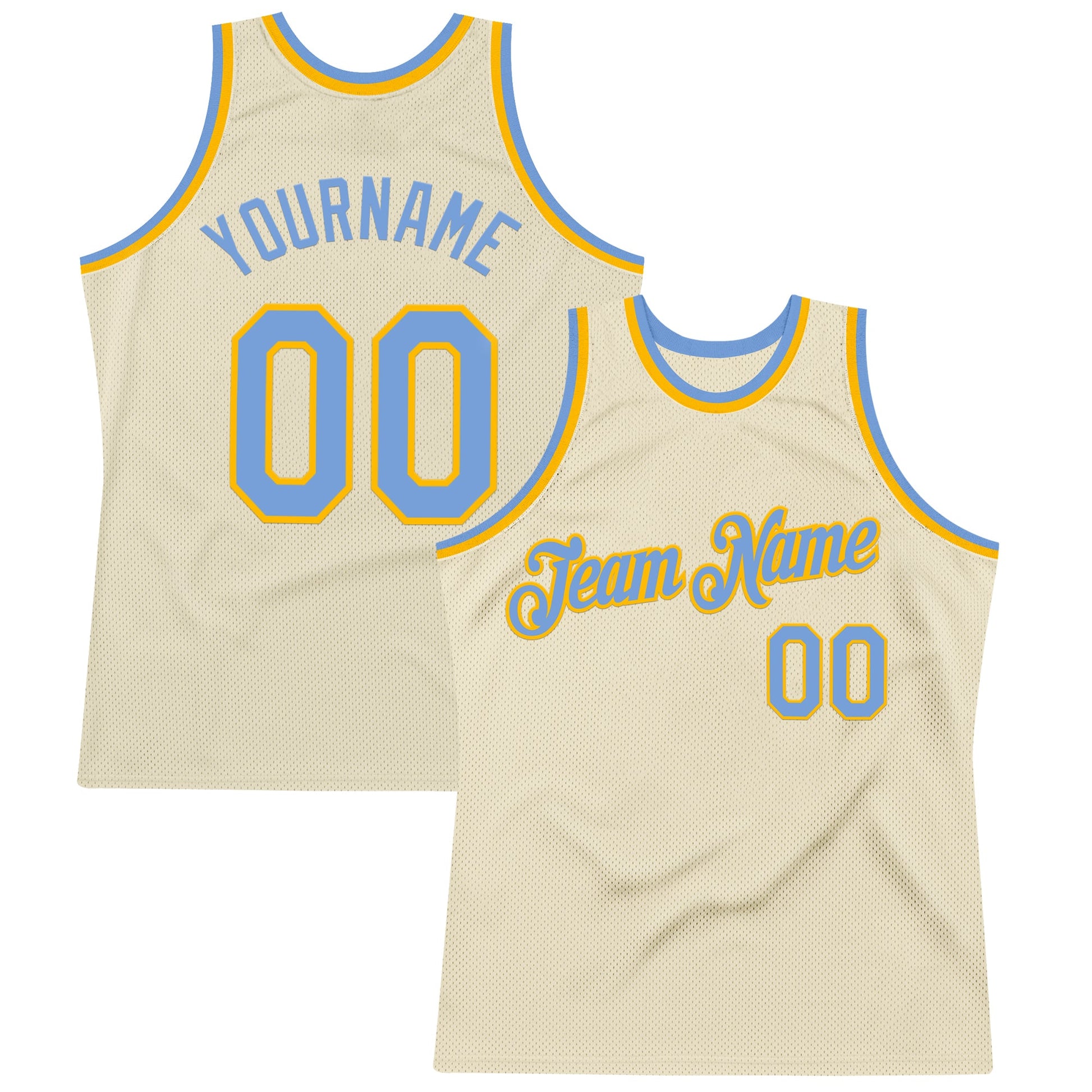 Custom Cream Light Blue-Gold Authentic Throwback Basketball Jersey - Sky-Custom