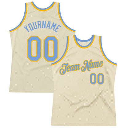 Custom Cream Light Blue-Gold Authentic Throwback Basketball Jersey - Sky-Custom