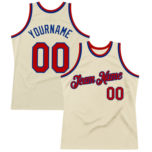 Custom Cream Red-Royal Authentic Throwback Basketball Jersey - Sky-Custom