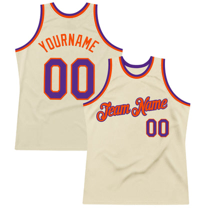 Custom Cream Purple-Orange Authentic Throwback Basketball Jersey - Sky-Custom