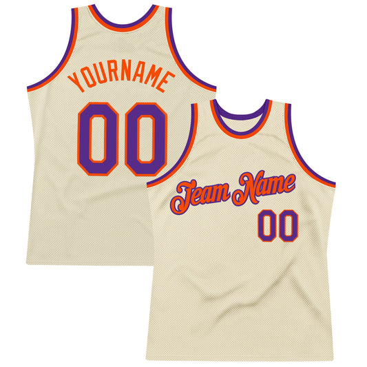 Custom Cream Purple-Orange Authentic Throwback Basketball Jersey - Sky-Custom