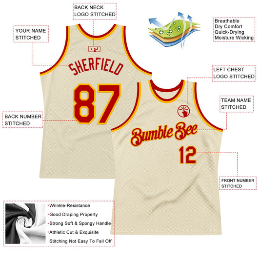 Custom Cream Red-Gold Authentic Throwback Basketball Jersey - Sky-Custom
