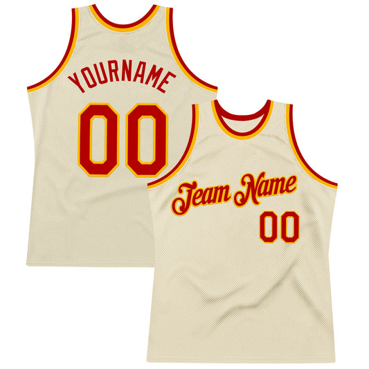 Custom Cream Red-Gold Authentic Throwback Basketball Jersey - Sky-Custom