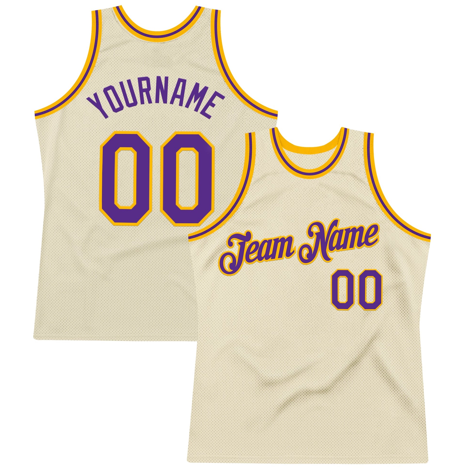 Custom Cream Purple-Gold Authentic Throwback Basketball Jersey - Sky-Custom