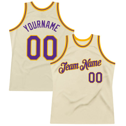 Custom Cream Purple-Gold Authentic Throwback Basketball Jersey - Sky-Custom