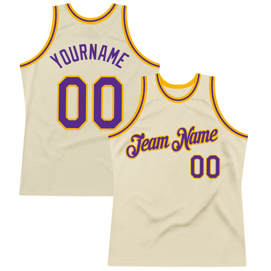 Custom Cream Purple-Gold Authentic Throwback Basketball Jersey - Sky-Custom