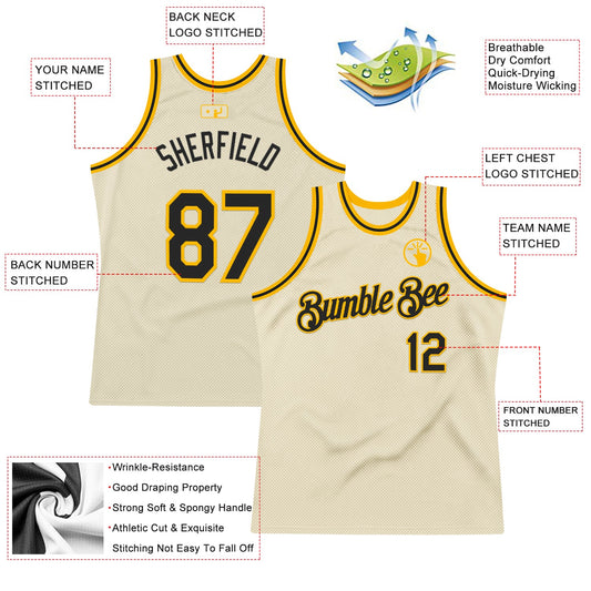 Custom Cream Black-Gold Authentic Throwback Basketball Jersey - Sky-Custom