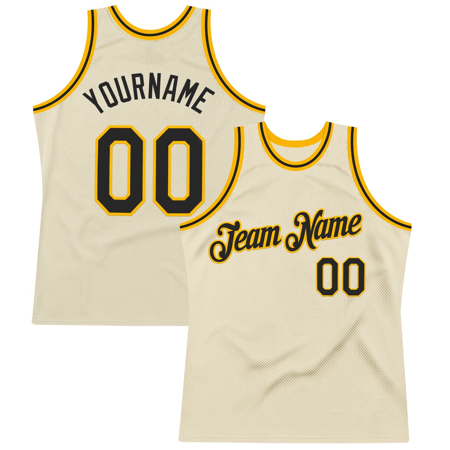 Custom Cream Black-Gold Authentic Throwback Basketball Jersey - Sky-Custom
