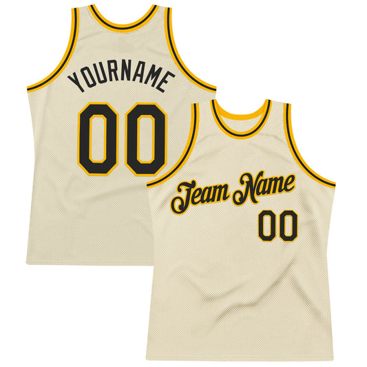 Custom Cream Black-Gold Authentic Throwback Basketball Jersey - Sky-Custom