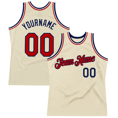 Custom Cream Red Navy-White Authentic Throwback Basketball Jersey - Sky-Custom