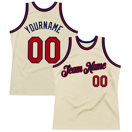 Custom Cream Red-Navy Authentic Throwback Basketball Jersey - Sky-Custom