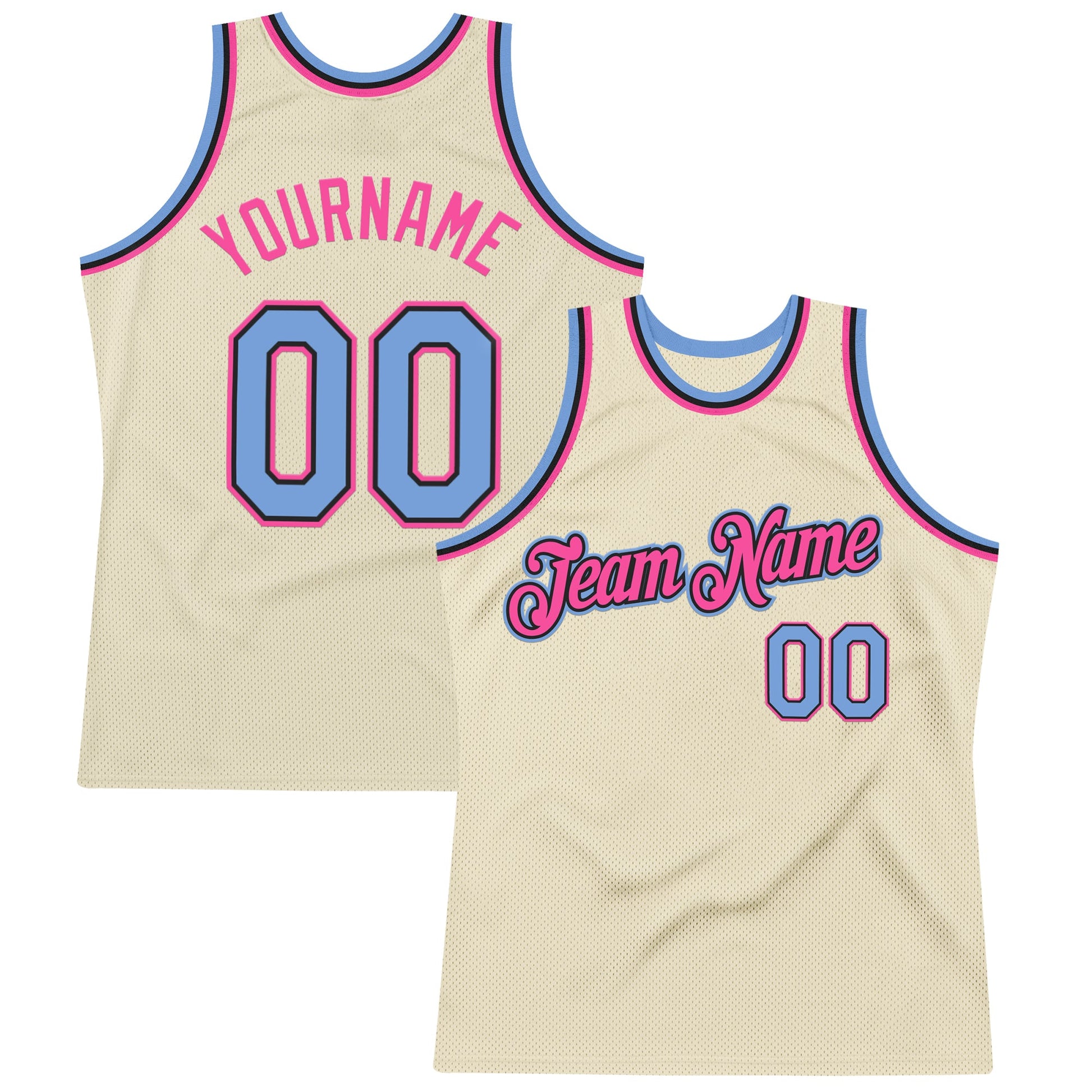 Custom Cream Light Blue Black-Pink Authentic Throwback Basketball Jersey - Sky-Custom