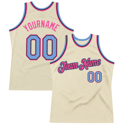 Custom Cream Light Blue Black-Pink Authentic Throwback Basketball Jersey - Sky-Custom