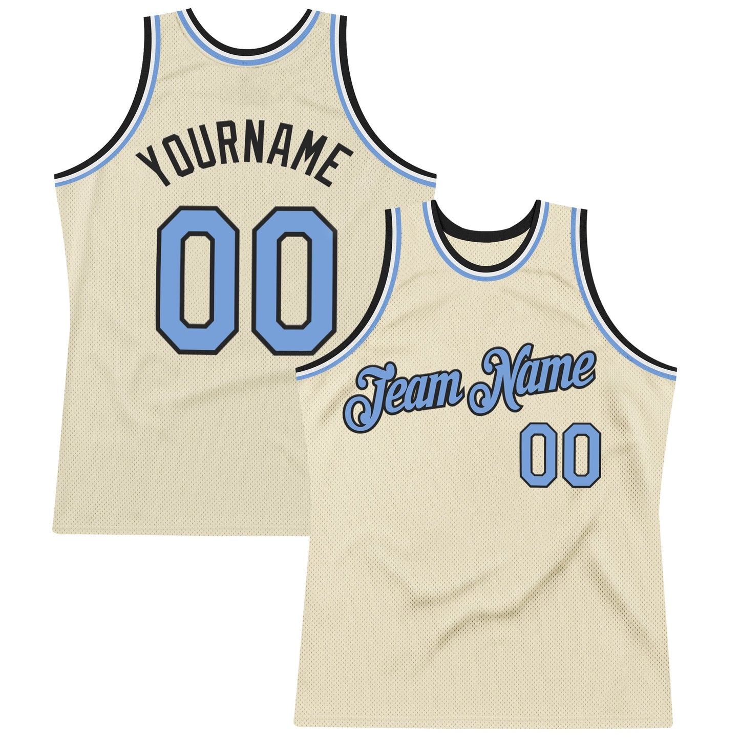 Custom Cream Light Blue Black-White Authentic Throwback Basketball Jersey - Sky-Custom