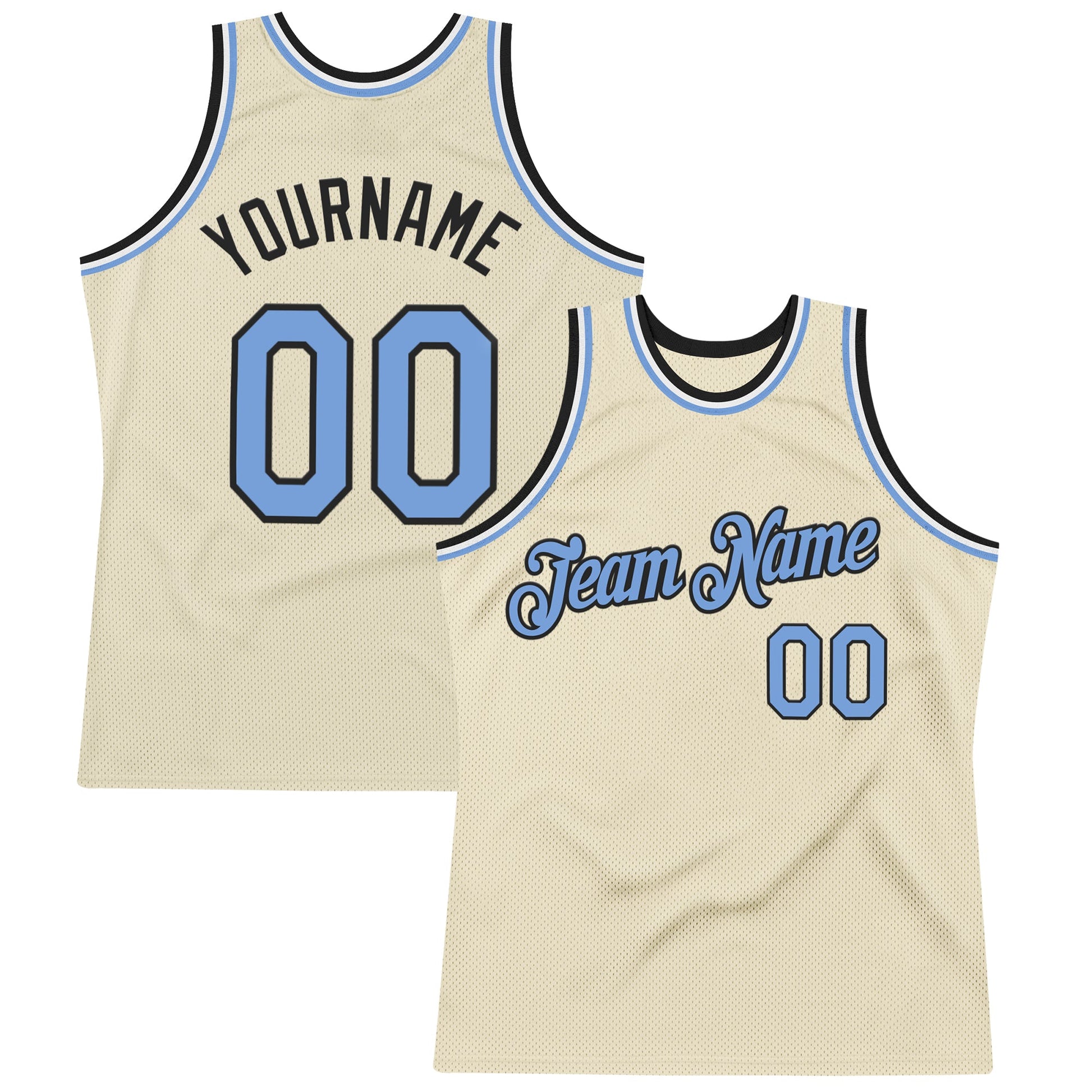 Custom Cream Light Blue Black-White Authentic Throwback Basketball Jersey - Sky-Custom