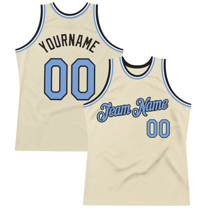 Custom Cream Light Blue Black-White Authentic Throwback Basketball Jersey - Sky-Custom