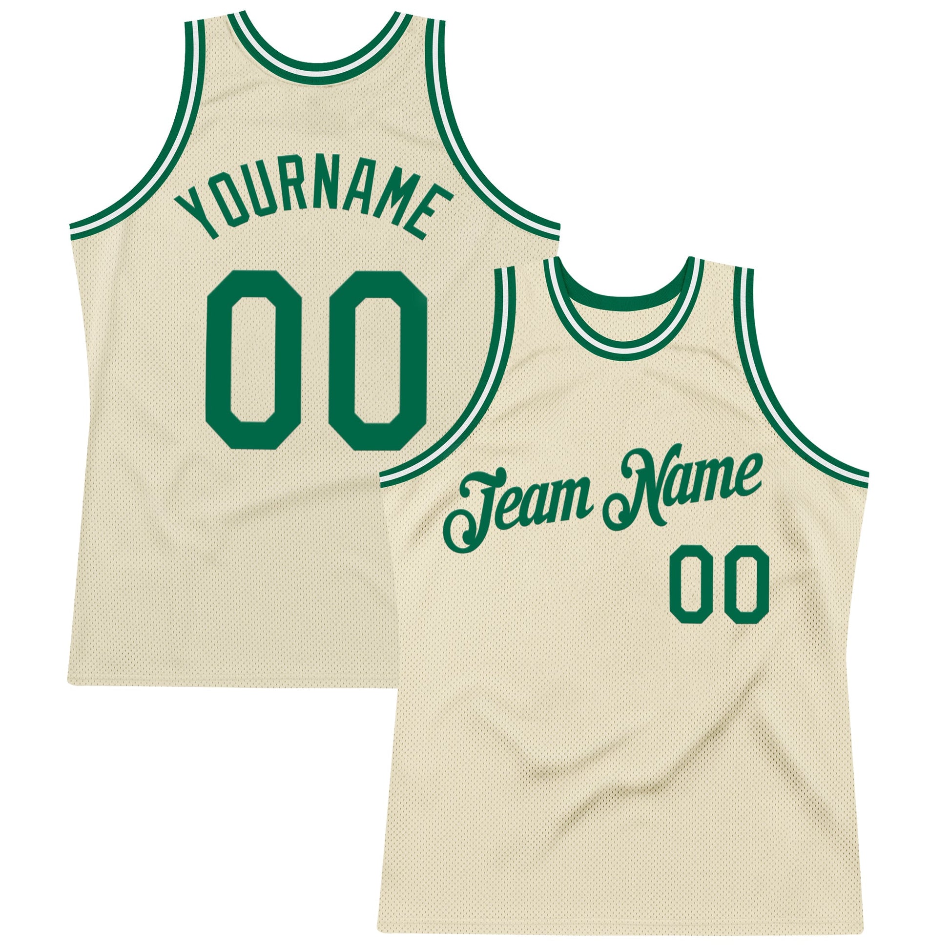 Custom Cream Kelly Green-White Authentic Throwback Basketball Jersey - Sky-Custom
