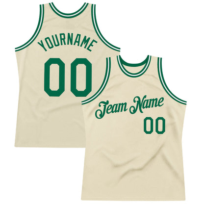 Custom Cream Kelly Green-White Authentic Throwback Basketball Jersey - Sky-Custom
