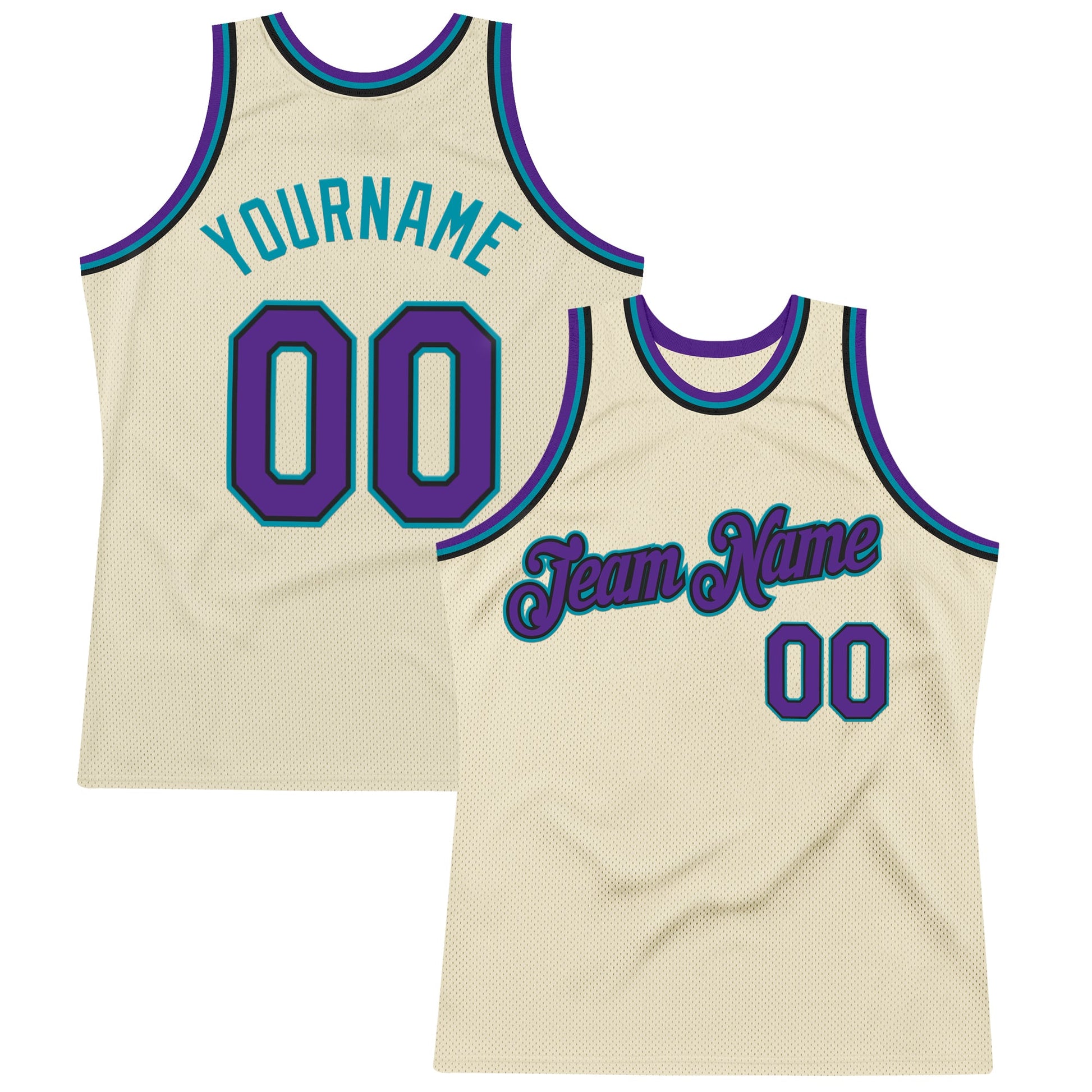 Custom Cream Purple Black-Teal Authentic Throwback Basketball Jersey - Sky-Custom