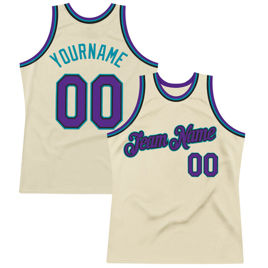Custom Cream Purple Black-Teal Authentic Throwback Basketball Jersey - Sky-Custom