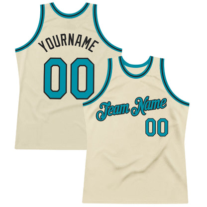 Custom Cream Teal-Black Authentic Throwback Basketball Jersey - Sky-Custom