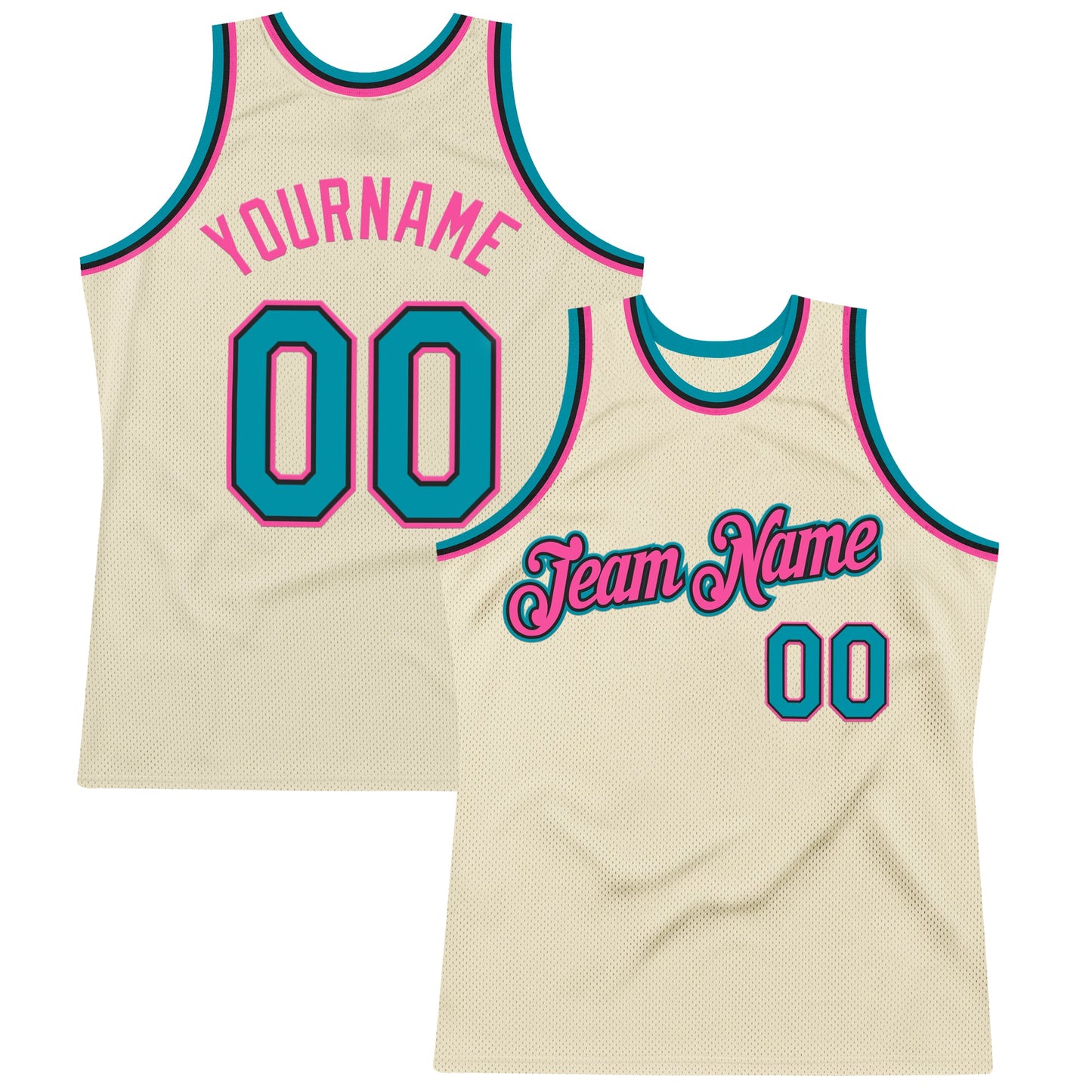 Custom Cream Teal Black-Pink Authentic Throwback Basketball Jersey - Sky-Custom